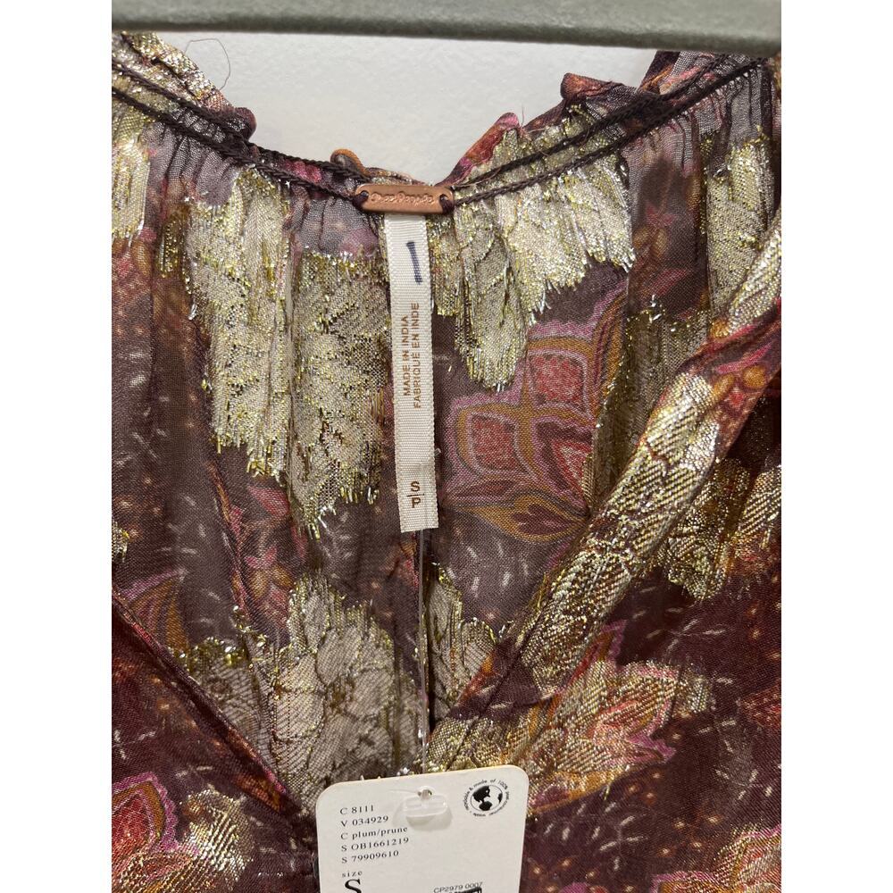 NWT Free People Scorpio Blouse in Bittersweet Combo Sz S - Picture 4 of 10